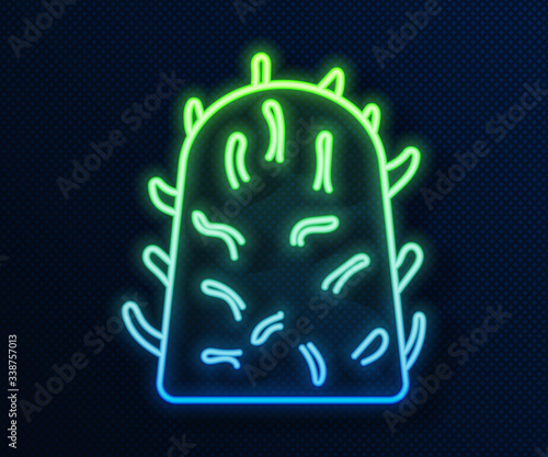 Glowing neon line Rabies virus disease microorganisms icon isolated on blue background.  Vector Illustration
