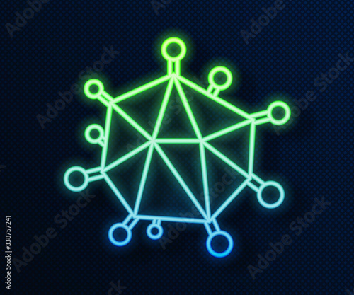 Glowing neon line Virus icon isolated on blue background. Corona virus 2019-nCoV. Bacteria and germs, cell cancer, microbe, fungi.  Vector Illustration