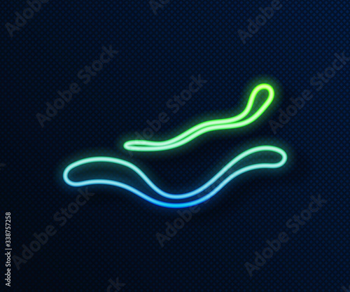 Glowing neon line Ebola virus disease icon isolated on blue background.  Vector Illustration