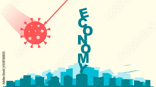 Coronavirus COVID-19 Economy Impact to World Global Financial Crisis, Recession and Great Economic Depression in Wrecking Demolition Destroy Ball Illustration. Can be Used for Web, Infographic & print