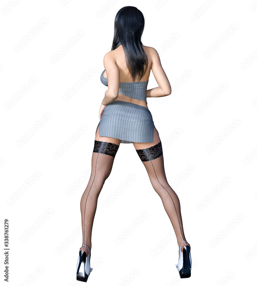Long-haired brunette secretary in black pantyhose. Long-haired brunette secretary in black pantyhose.