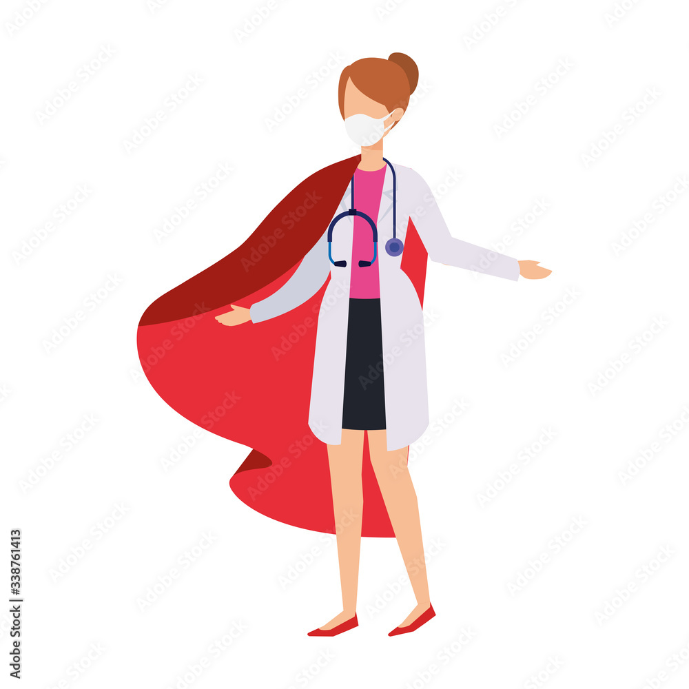 super doctor female with face mask and hero cloak vector illustration design super doctor female with face mask and hero cloak vector illustration design