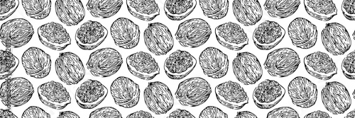 Hand drawn walnuts seamless vector illustration, black ink drawing sketch pattern on white background