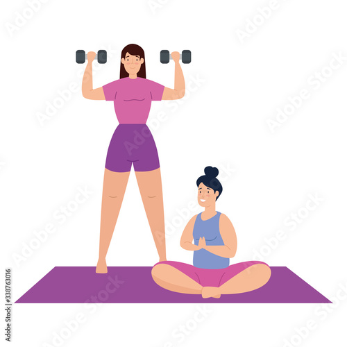 women practicing exercise isolated icon vector illustration design