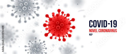 Coronavirus background. Red virus symbol on white background. Novel coronavirus 2019-nCoV illustration. Concept of dangerous Covid-19 pandemic. Vector design.