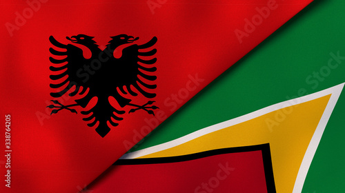 The flags of Albania and Guyana. News, reportage, business background. 3d illustration photo