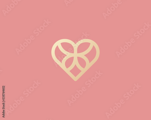 Abstract gold gradient butterfly and heart logo design vector. Luxury hotel, spa, massage, heritage logotype concept icon.