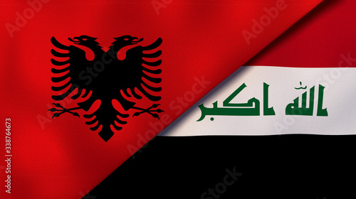 The flags of Albania and Iraq. News, reportage, business background. 3d illustration photo