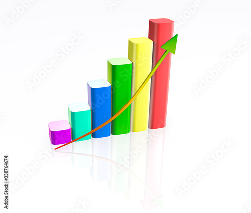 3D illustration of colorful business graph growing up