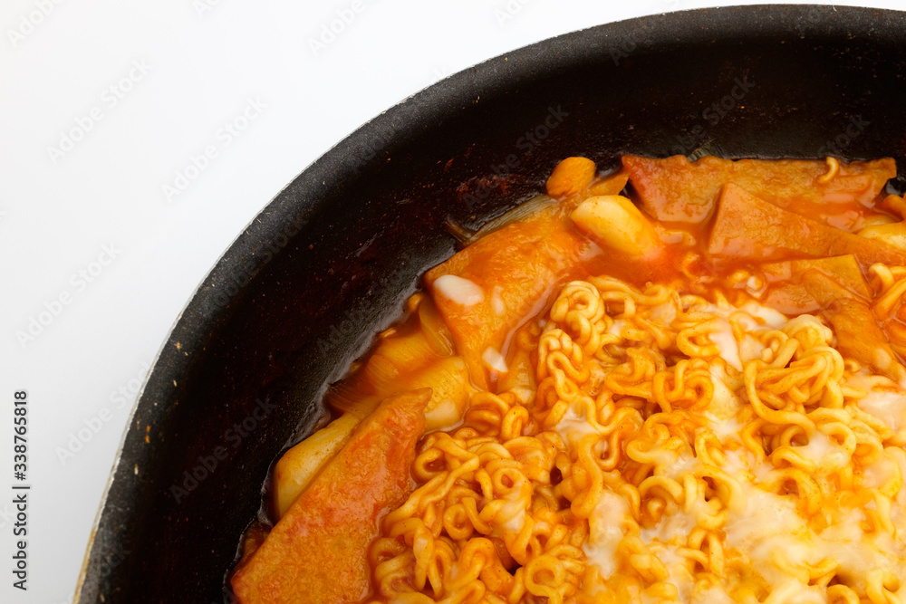 Spicy Tteokbokki on white background Spicy Tteokbokki on white background