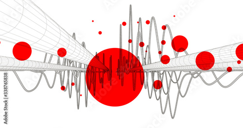 Vector abstract background with a wireframe dynamic waves, line and particles.