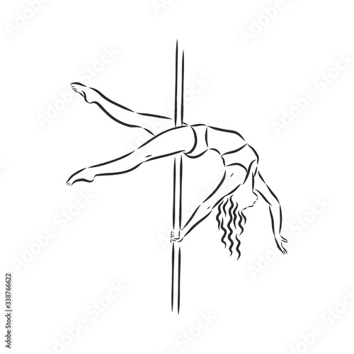 Pole dancer on the pole. Beautiful young woman on the pole. vector sketch illustration