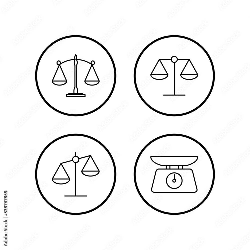 Scales icons set. Law scale icon. Scales vector icon. Justice Scales icons set. Law scale icon. Scales vector icon. Justice
