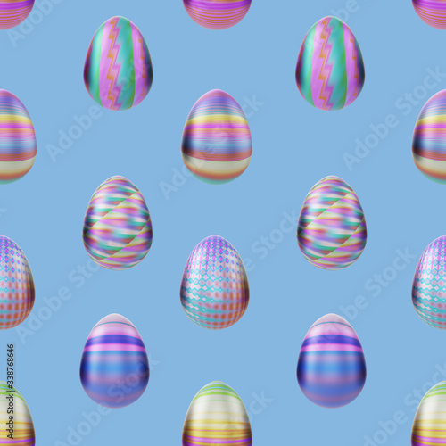 seamles pattern of colored easter eggs on a blue background © 3d_vicka