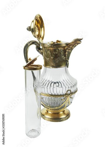 the vintage carafe with an ice flask on white background