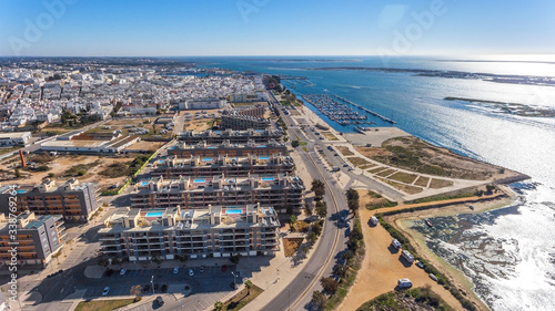 Aerial view of Olhao, Algarve, Portugal. Ria Formosa