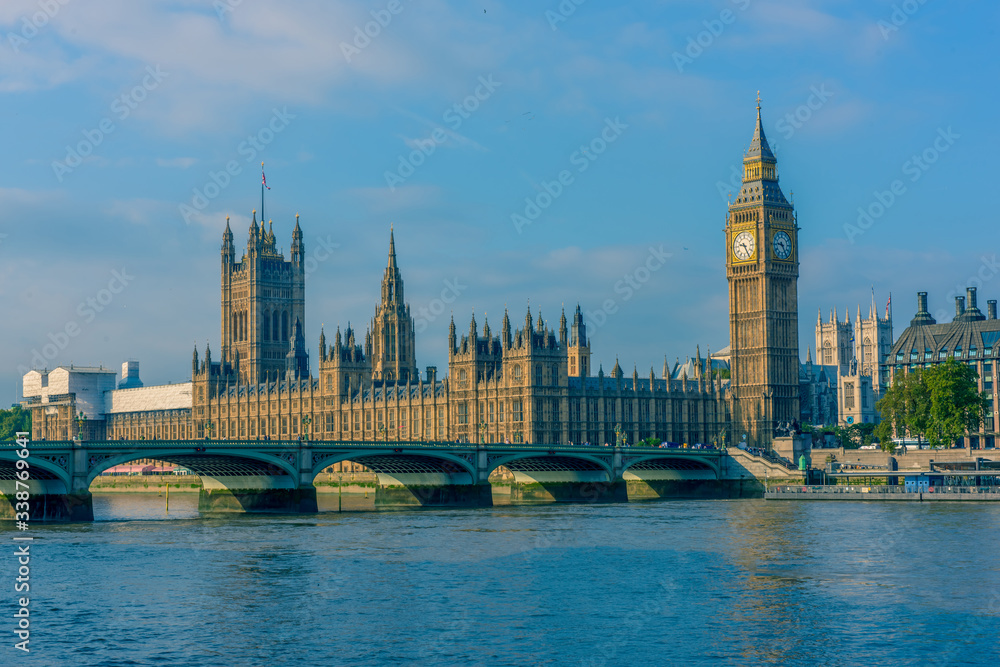 Westminster abbey and big ben and London City Skyline, United kingdom
