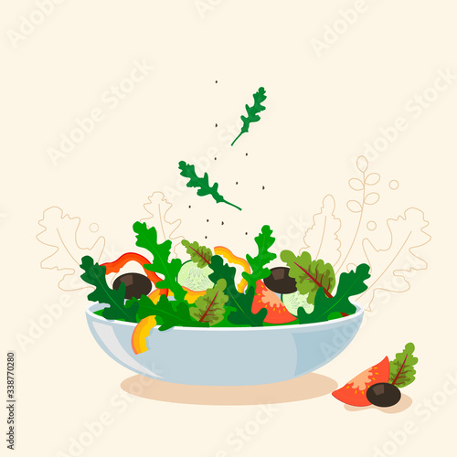 Fresh salad with row vegetables in vector