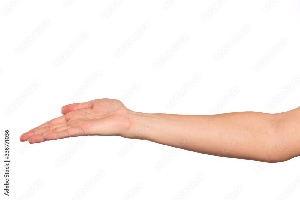 female hand isolated on white background showing hand gestures - Image