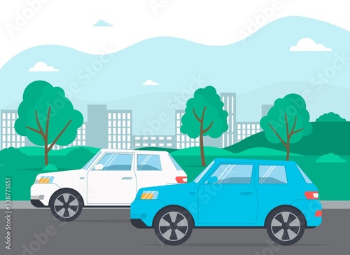 Cars on road city landscape street
