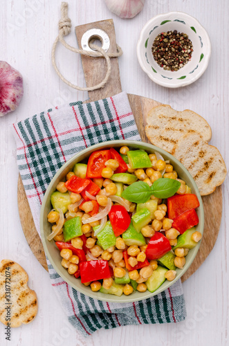 Slices of stewed vegetables with chickpeas