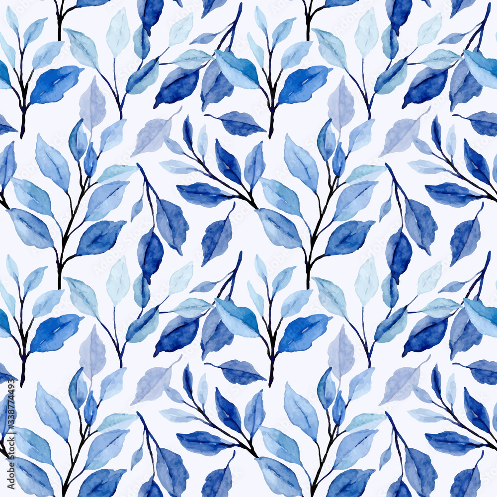 blue leaves watercolor floral seamless pattern Stock Vector Adobe Stock