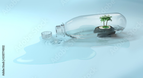 3D glass bottle with island and seven palms photo