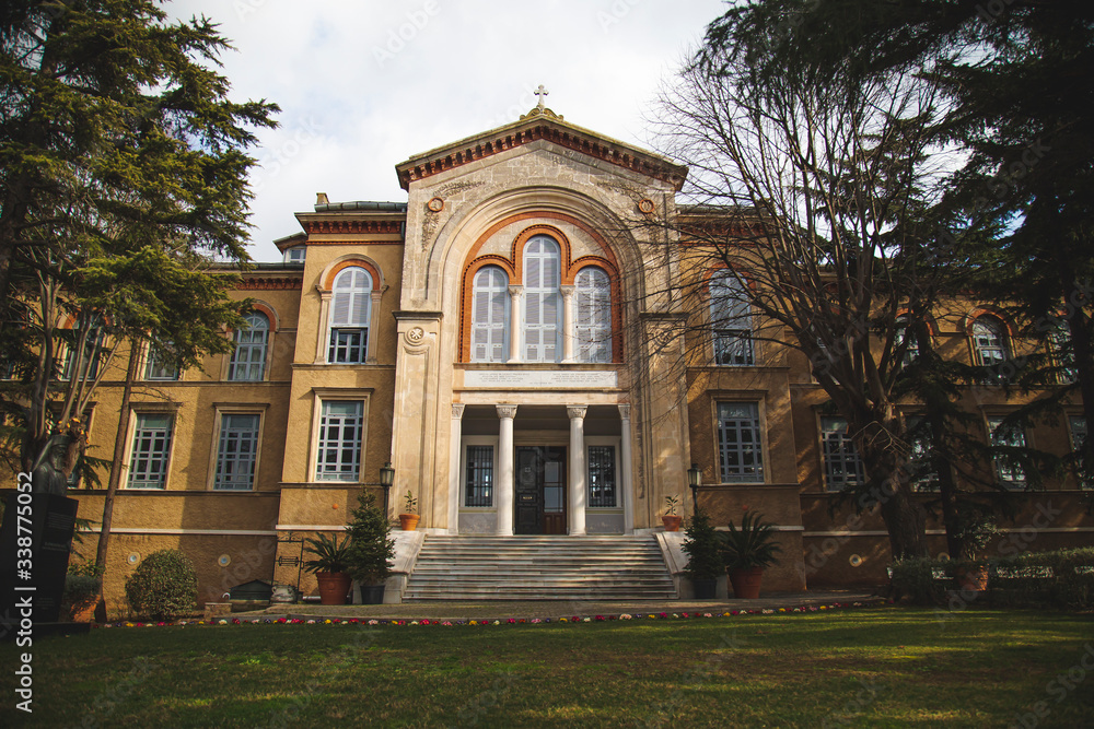 Istanbul, Turkey February 22, 2020: Hagia Triada Orthodox Monastery School view