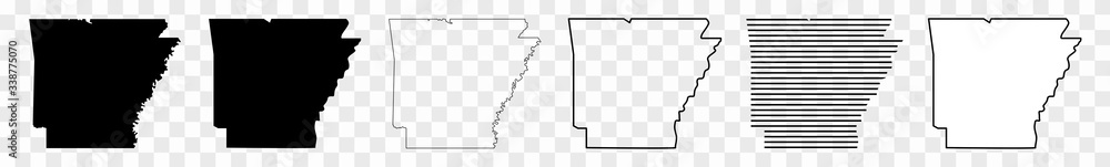 Arkansas Map Black | State Border | United States | US America | Transparent Isolated | Variations - obrazy, fototapety, plakaty 