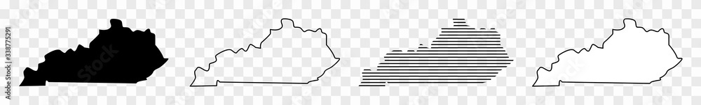 Kentucky Map Black | State Border | United States | US America | Transparent Isolated | Variations - obrazy, fototapety, plakaty 