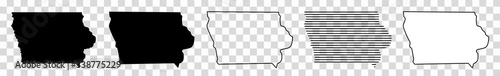 Iowa Map Black | State Border | United States | US America | Transparent Isolated | Variations