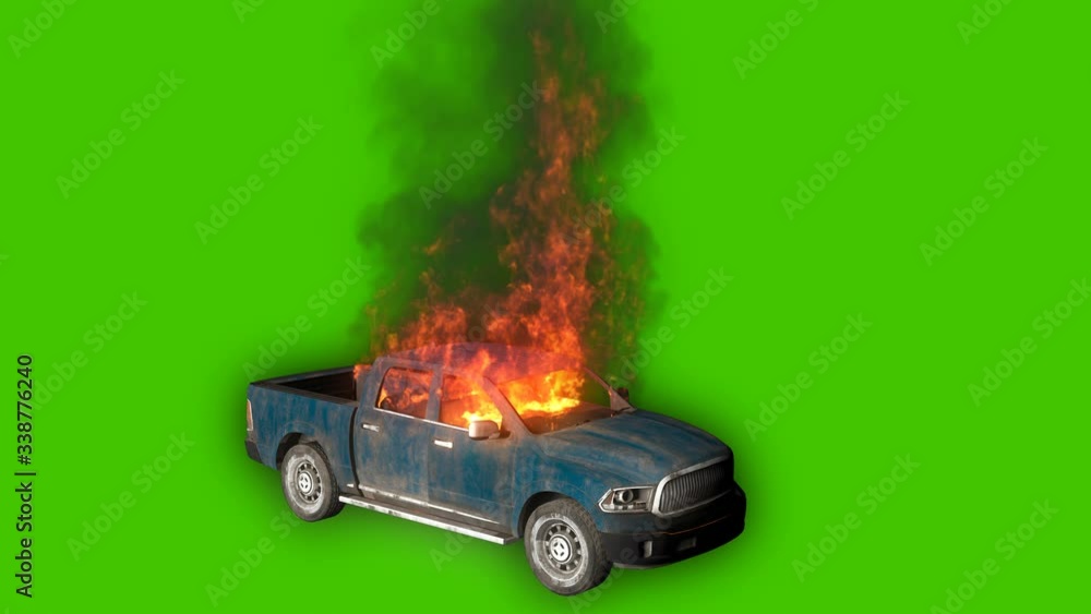 Exploding Car Animated An exploded burning car is burning, the car is burning in slow motion ...