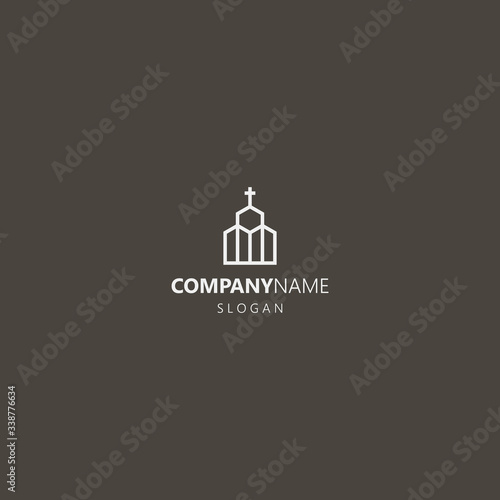 white logo on a black background. simple vector line art geometric outline iconic logo of abstract church or temple	

