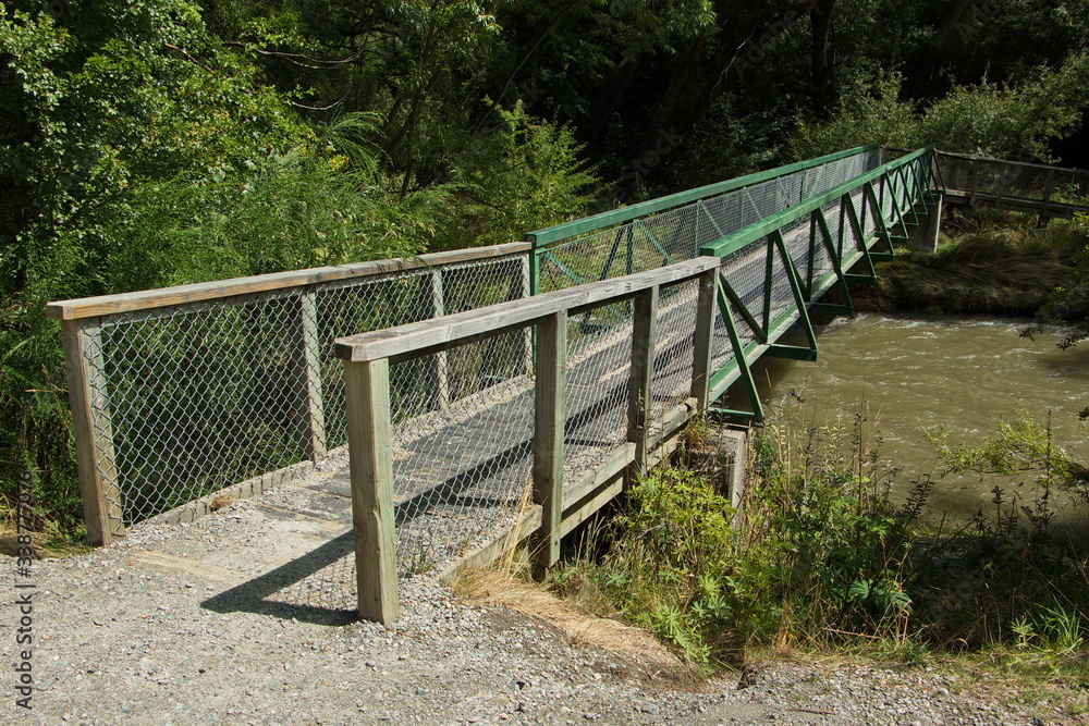 Bridge over Arrowtown river on Arrotown River Walk in Arrowtown in Otago on South Island of New Zealand
