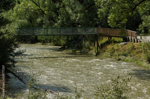 Bridge over Arrowtown river on Arrotown River Walk in Arrowtown in Otago on South Island of New Zealand 