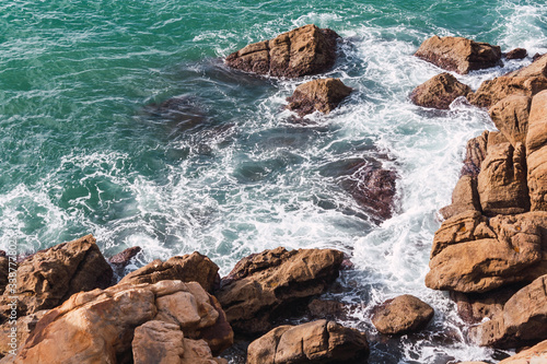 Waves crashing against the rocks