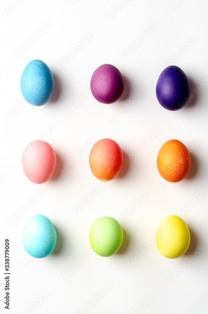 multi colored easter eggs isolated on white background