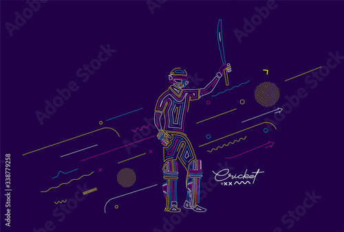 Batsman playing cricket raises his bat after scoring a full century