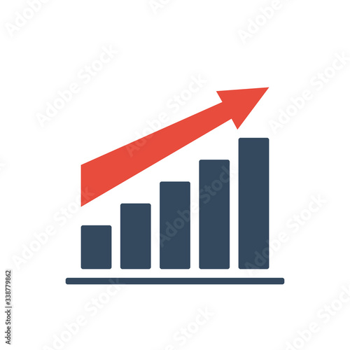 Free Download bar chart with rising linear trend and red arrow, negative dynamic concept - GFXLoad