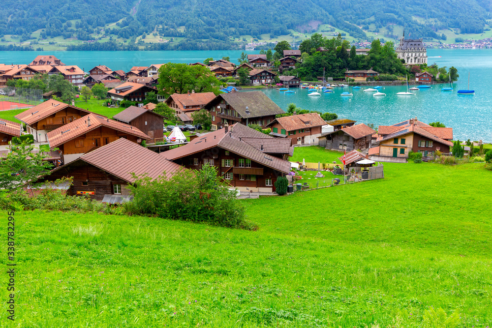 The Swiss village Iseltwald on the famous lake Brienz. The Swiss village Iseltwald on the famous lake Brienz.