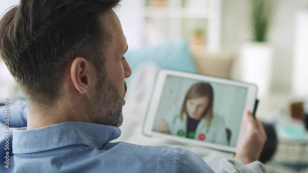 Close up of man having a video conference with doctor. Shot with RED helium camera in 8K. Close up of man having a video conference with doctor. Shot with RED helium camera in 8K.
