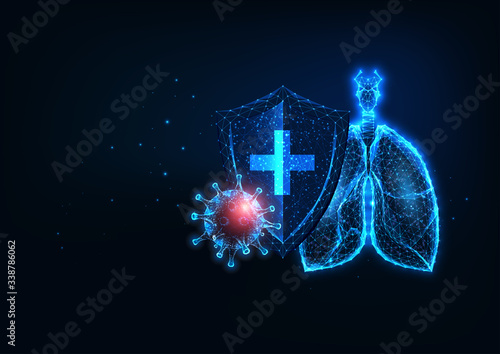 Futuristic lungs protection from covid-19 coronavirus disease web banner