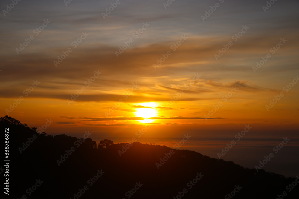 Landscape of mountain view sunrise beautiful color at Inthanon National Park nothern of Thailand