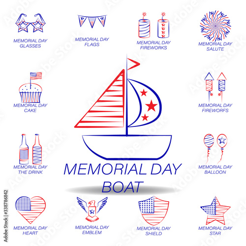 memorial day boat colored icon. Set of memorial day illustration icon. Signs and symbols can be used for web, logo, mobile app, UI, UX on white background