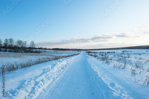 winter landscape road to the horizon
