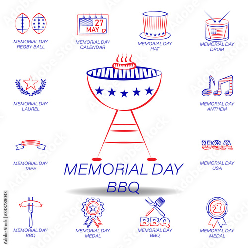 memorial day bbq colored icon. Set of memorial day illustration icon. Signs and symbols can be used for web, logo, mobile app, UI, UX on white background