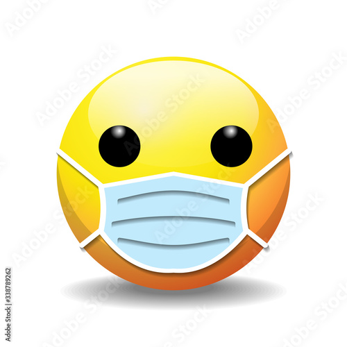 Realistic Round Face with Medical Mask cartoon bubble emoticons for social media chat comment reactions, icon template emoji character Whatsapp Facebook Instagram message. Work from home protect virus