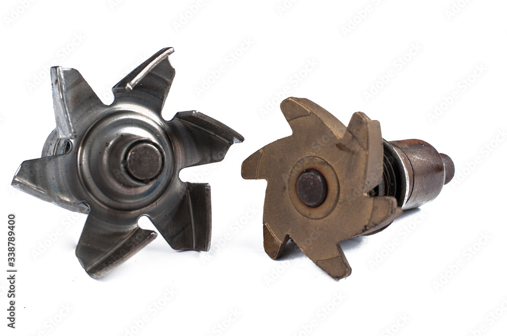 Old car parts isolated on white background.Copy space Old car parts isolated on white background.Copy space