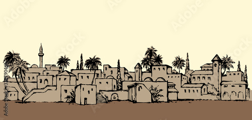 City in a desert. Vector drawing