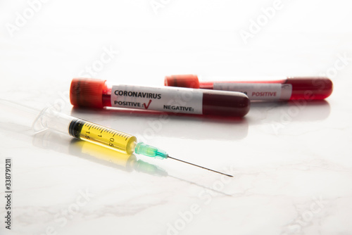 syringe with blood sample covid19 coronavirus